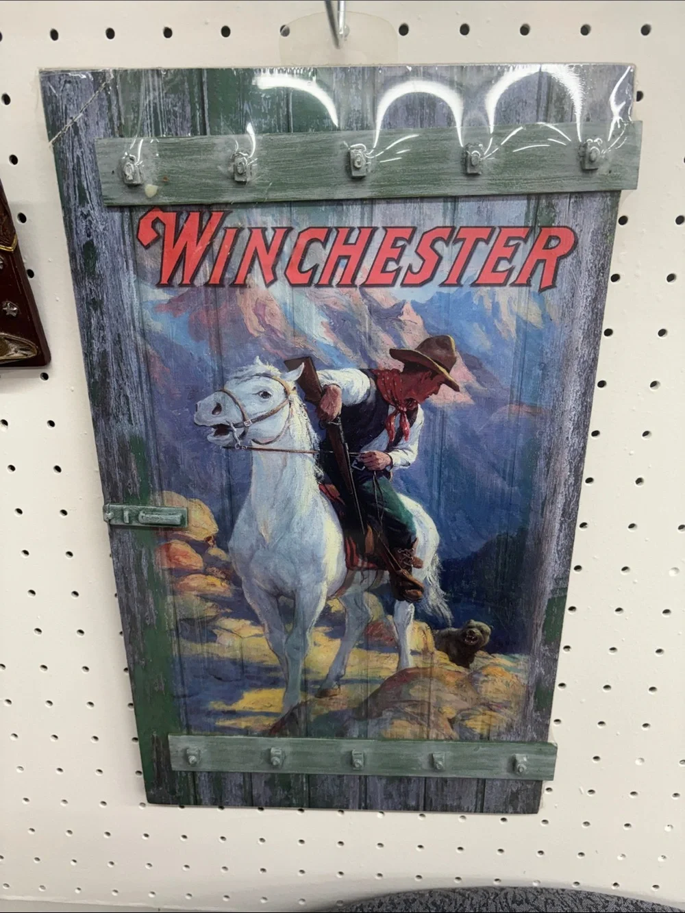 Western Horse & Cowboy Wall Art - White Horse, Green Accents
